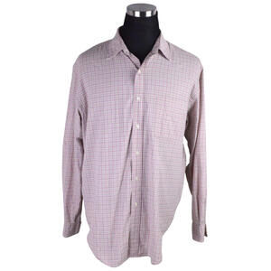 Austin Reed Mens Shirt Large Pink Beige Check Long Sleeved 100% Cotton